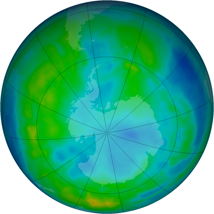 Antarctic ozone map for 09 May 2015